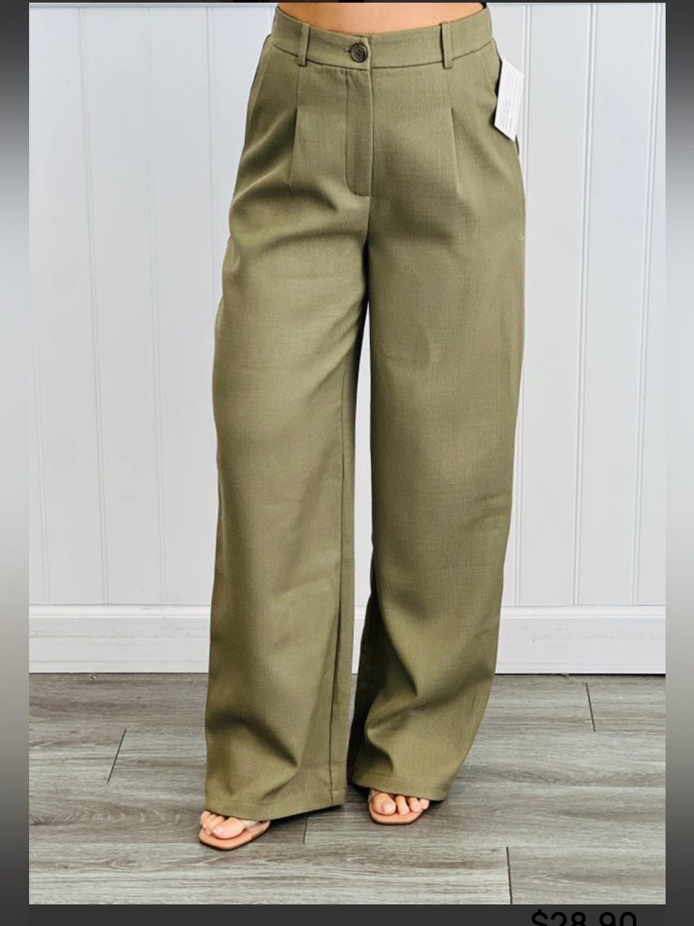 Have L/Wide-Leg Dusty Olive Textured Weave Pants Minimalist Boho Coastal NWOT